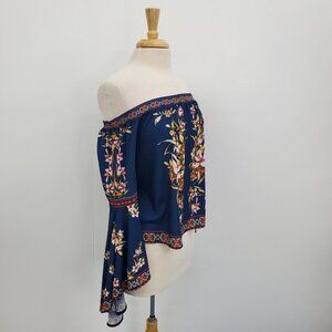 Off-Shoulder Navy Floral Peasant Top